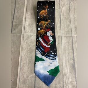 Hallmark Christmas NovelTies Tie Mens 59” Long Santa Skiing Reindeer Holiday Tie